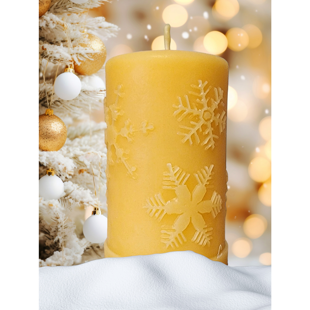 'First Snowfall' 3"x5" natural color Beeswax Pillar