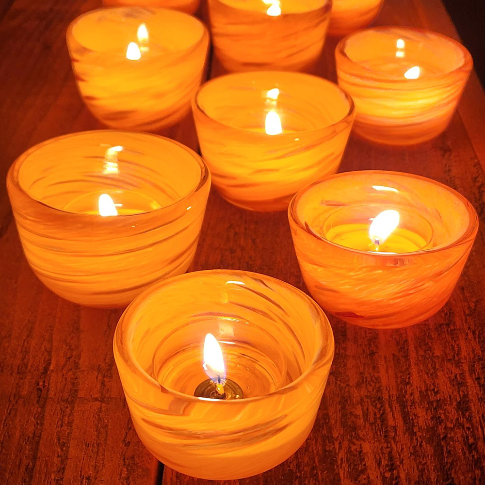 Hand Blown Glass Tealight Holder + 30 Beeswax Tealights