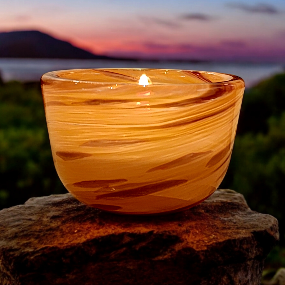 Hand Blown Glass Tealight Holder + 30 Beeswax Tealights